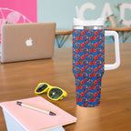 Newcastle Knights Tumbler With Handle Tropical Hibiscus Floral Seamless Rugby Mascot