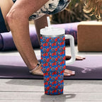 Newcastle Knights Tumbler With Handle Tropical Hibiscus Floral Seamless Rugby Mascot