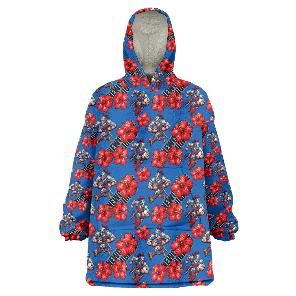 Newcastle Knights Wearable Blanket Hoodie Tropical Hibiscus Floral Seamless Rugby Mascot