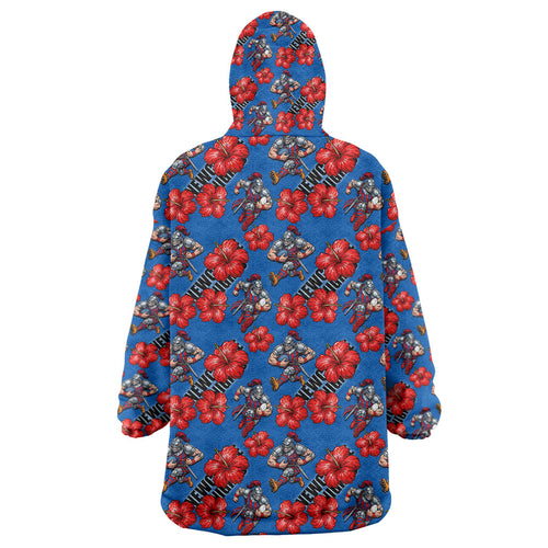 Newcastle Knights Wearable Blanket Hoodie Tropical Hibiscus Floral Seamless Rugby Mascot