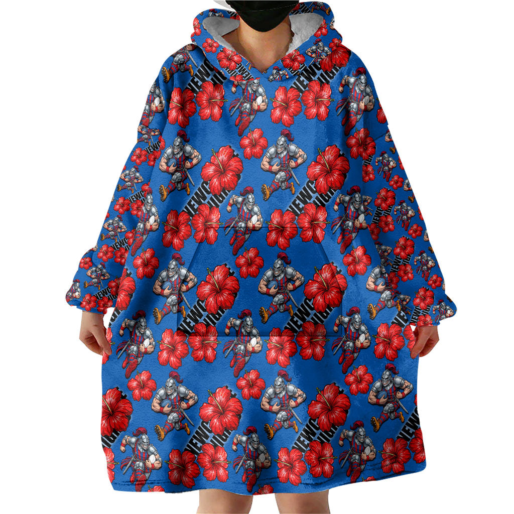 Newcastle Knights Wearable Blanket Hoodie Tropical Hibiscus Floral Seamless Rugby Mascot