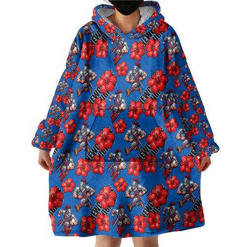 Newcastle Knights Wearable Blanket Hoodie Tropical Hibiscus Floral Seamless Rugby Mascot