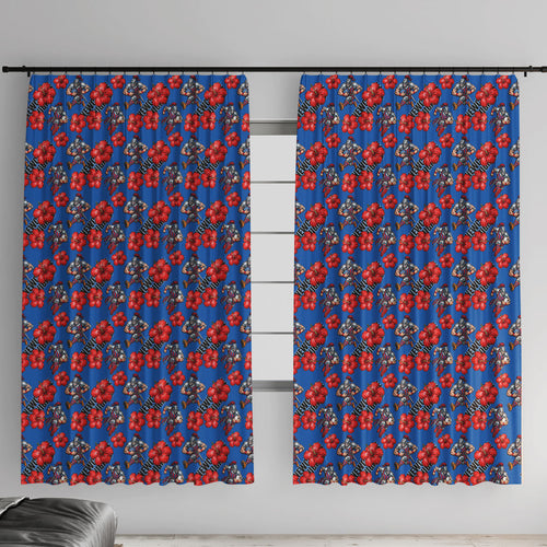 Newcastle Knights Window Curtain Tropical Hibiscus Floral Seamless Rugby Mascot