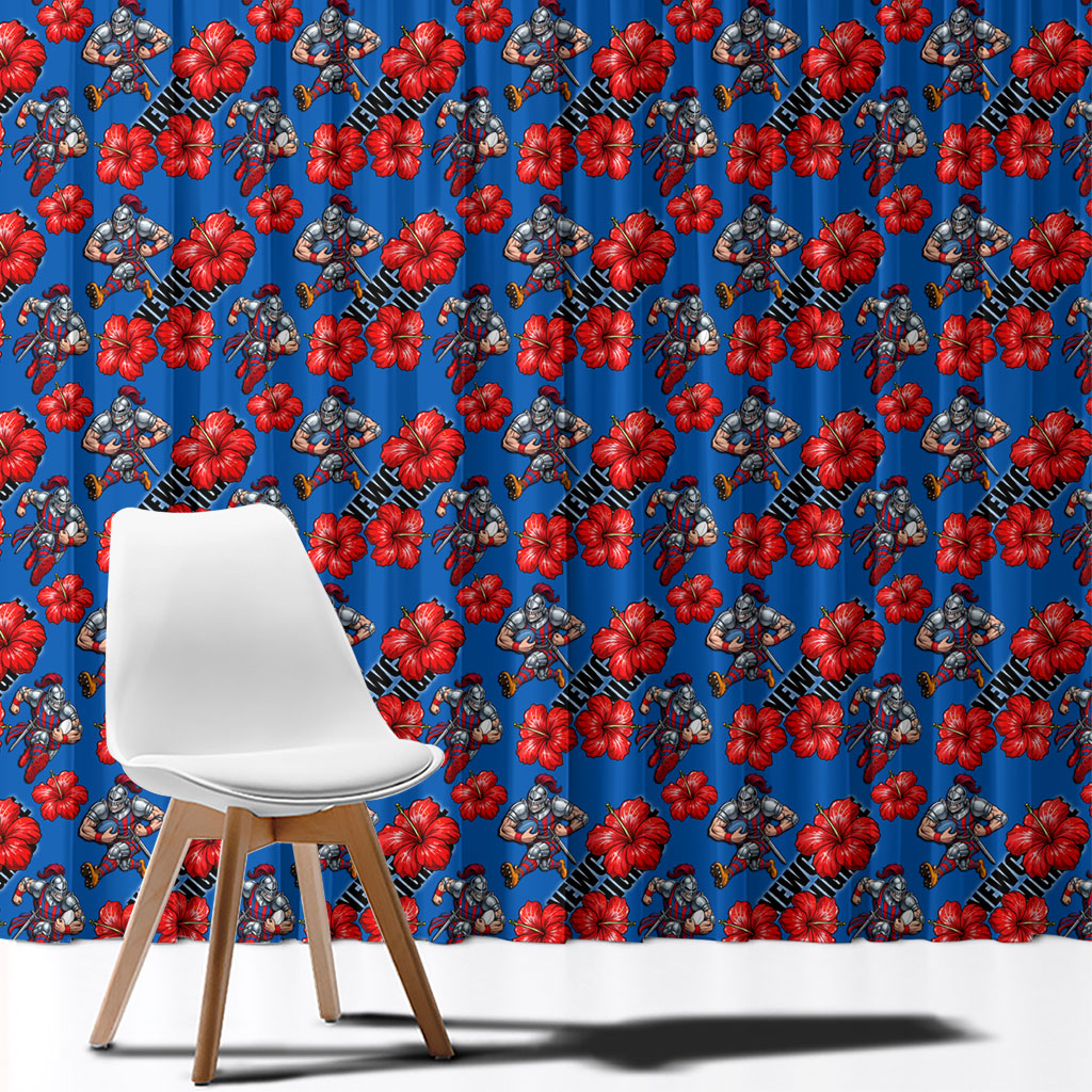 Newcastle Knights Window Curtain Tropical Hibiscus Floral Seamless Rugby Mascot