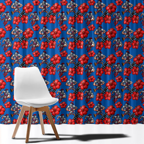 Newcastle Knights Window Curtain Tropical Hibiscus Floral Seamless Rugby Mascot