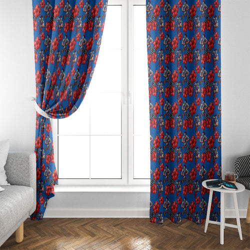Newcastle Knights Window Curtain Tropical Hibiscus Floral Seamless Rugby Mascot