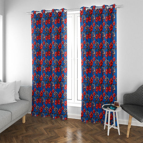 Newcastle Knights Window Curtain Tropical Hibiscus Floral Seamless Rugby Mascot