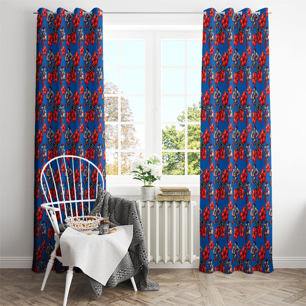 Newcastle Knights Window Curtain Tropical Hibiscus Floral Seamless Rugby Mascot