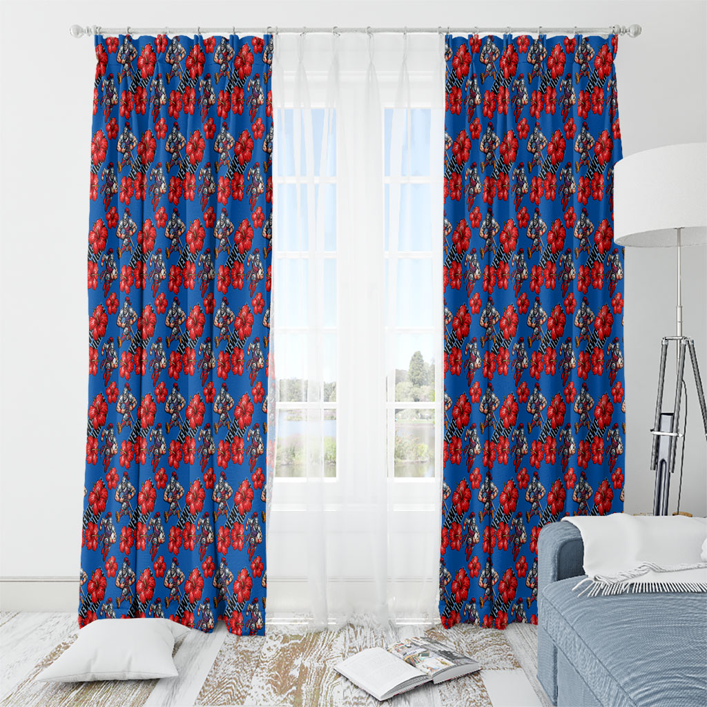 Newcastle Knights Window Curtain Tropical Hibiscus Floral Seamless Rugby Mascot
