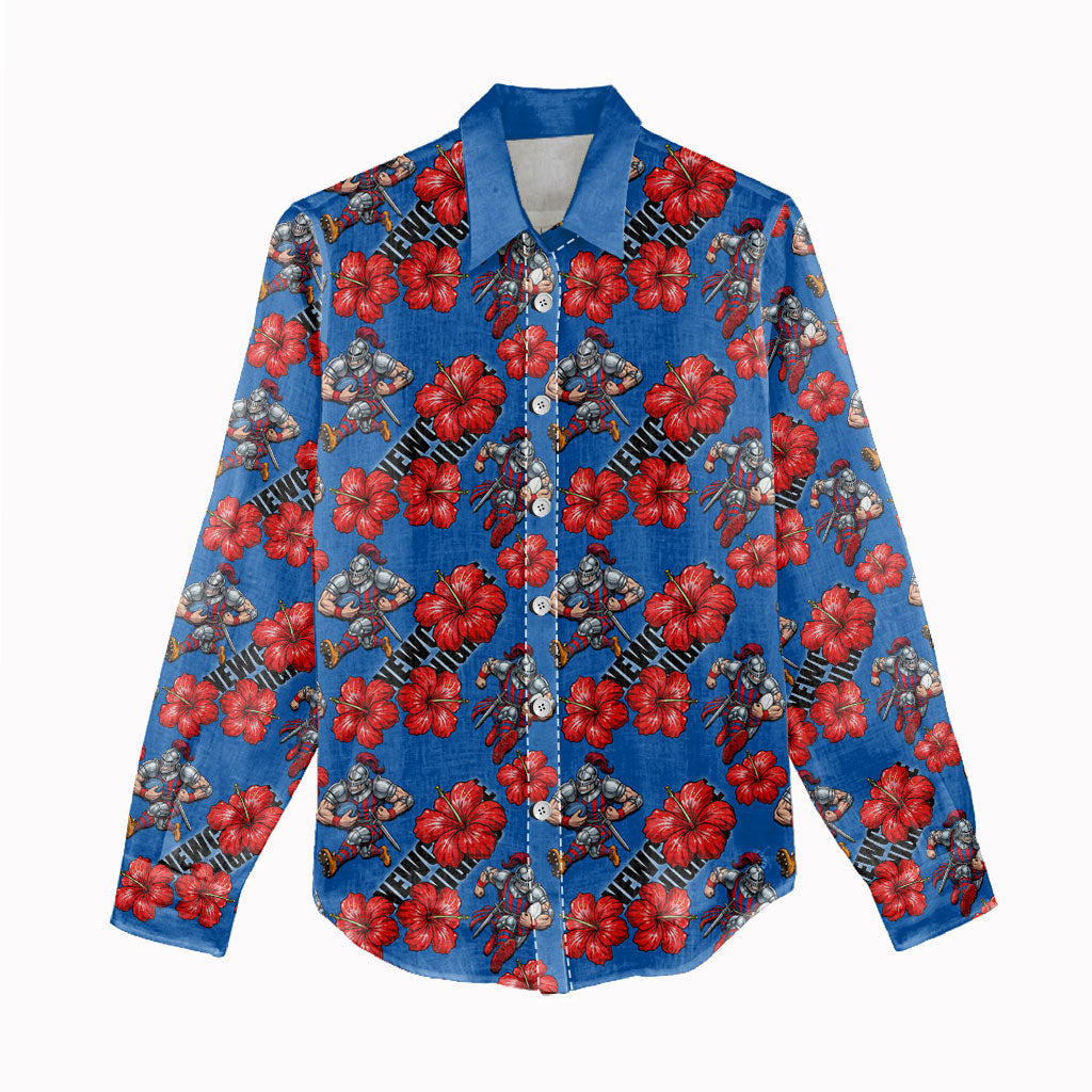 Newcastle Knights Women Casual Shirt Tropical Hibiscus Floral Seamless Rugby Mascot
