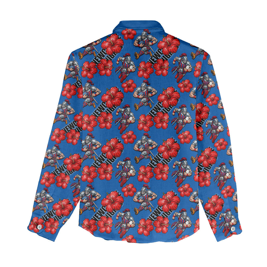 Newcastle Knights Women Casual Shirt Tropical Hibiscus Floral Seamless Rugby Mascot