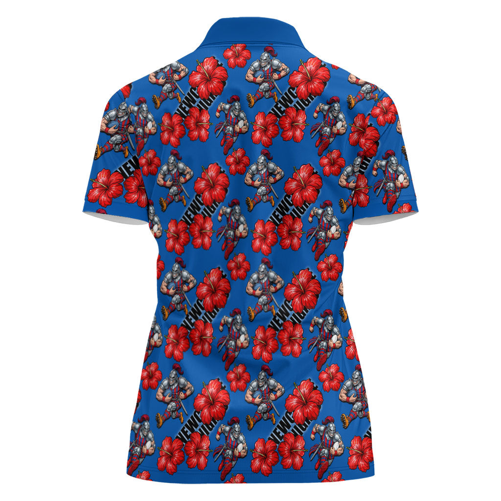 Newcastle Knights Women Polo Shirt Tropical Hibiscus Floral Seamless Rugby Mascot