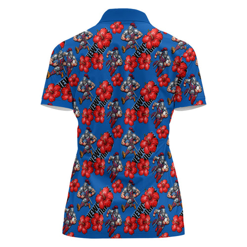 Newcastle Knights Women Polo Shirt Tropical Hibiscus Floral Seamless Rugby Mascot