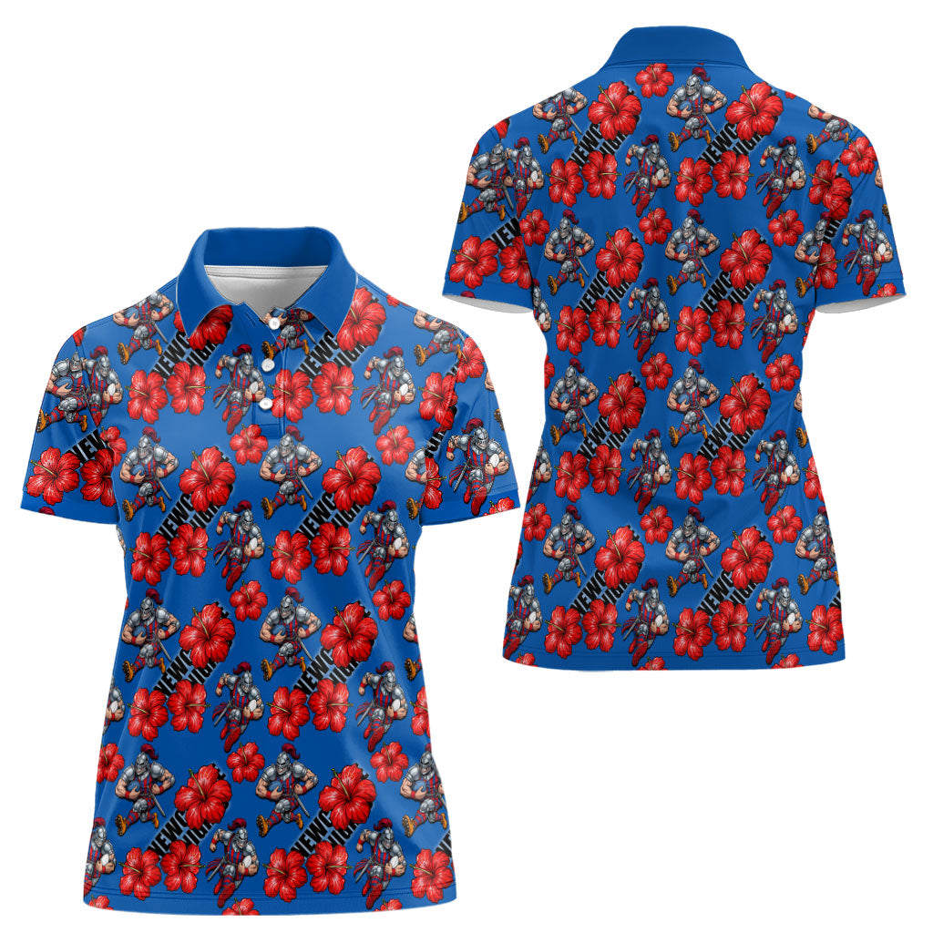 Newcastle Knights Women Polo Shirt Tropical Hibiscus Floral Seamless Rugby Mascot