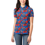 Newcastle Knights Women Polo Shirt Tropical Hibiscus Floral Seamless Rugby Mascot