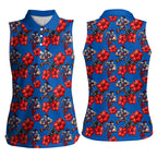 Newcastle Knights Women Sleeveless Polo Shirt Tropical Hibiscus Floral Seamless Rugby Mascot