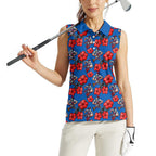 Newcastle Knights Women Sleeveless Polo Shirt Tropical Hibiscus Floral Seamless Rugby Mascot