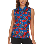 Newcastle Knights Women Sleeveless Polo Shirt Tropical Hibiscus Floral Seamless Rugby Mascot