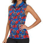 Newcastle Knights Women Sleeveless Polo Shirt Tropical Hibiscus Floral Seamless Rugby Mascot