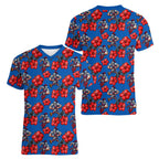 Newcastle Knights Women V-Neck T-Shirt Tropical Hibiscus Floral Seamless Rugby Mascot