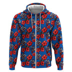 Newcastle Knights Zip Hoodie Tropical Hibiscus Floral Seamless Rugby Mascot