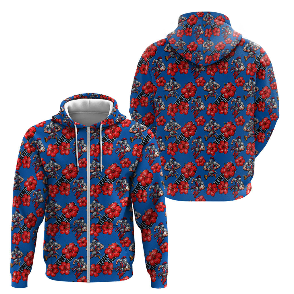 Newcastle Knights Zip Hoodie Tropical Hibiscus Floral Seamless Rugby Mascot
