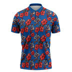 Newcastle Knights Zipper Polo Shirt Tropical Hibiscus Floral Seamless Rugby Mascot