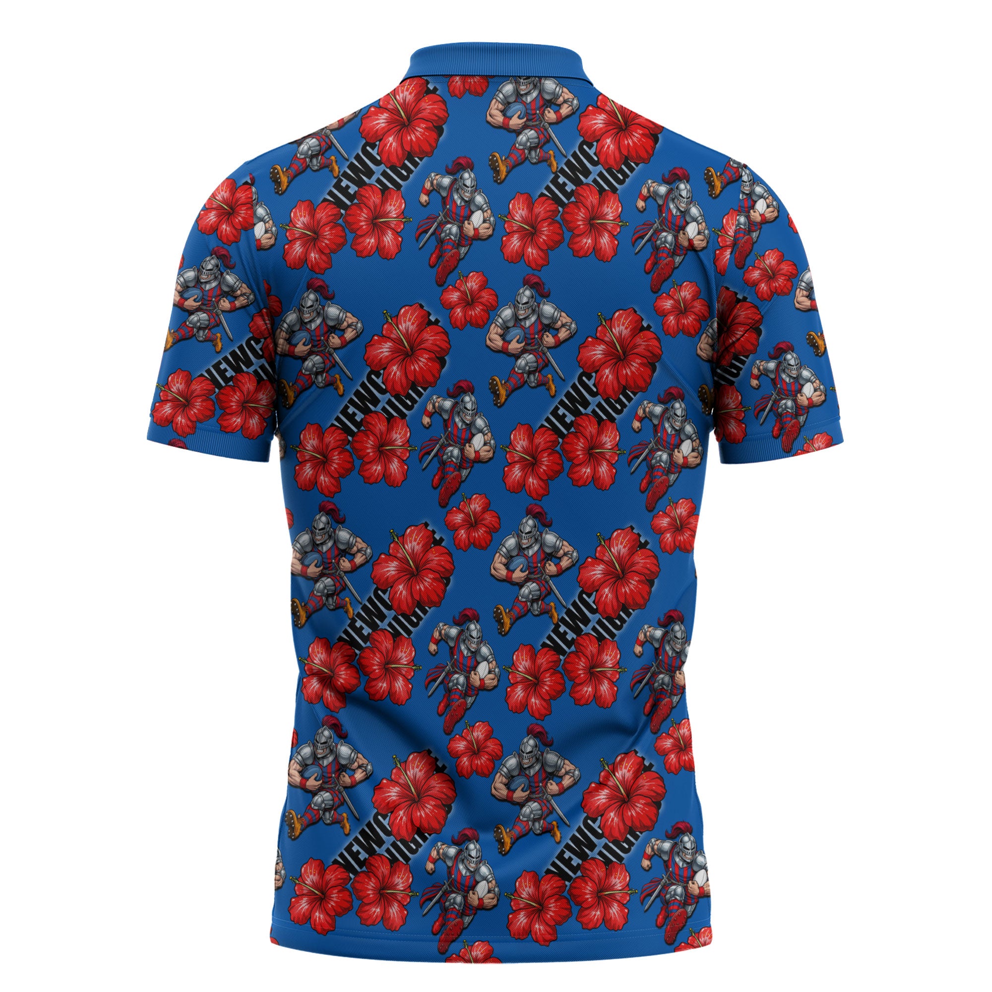 Newcastle Knights Zipper Polo Shirt Tropical Hibiscus Floral Seamless Rugby Mascot