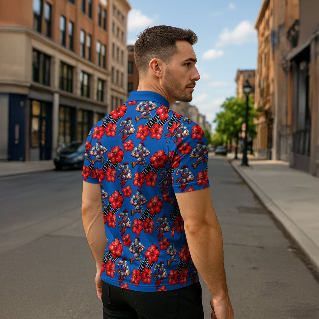 Newcastle Knights Zipper Polo Shirt Tropical Hibiscus Floral Seamless Rugby Mascot