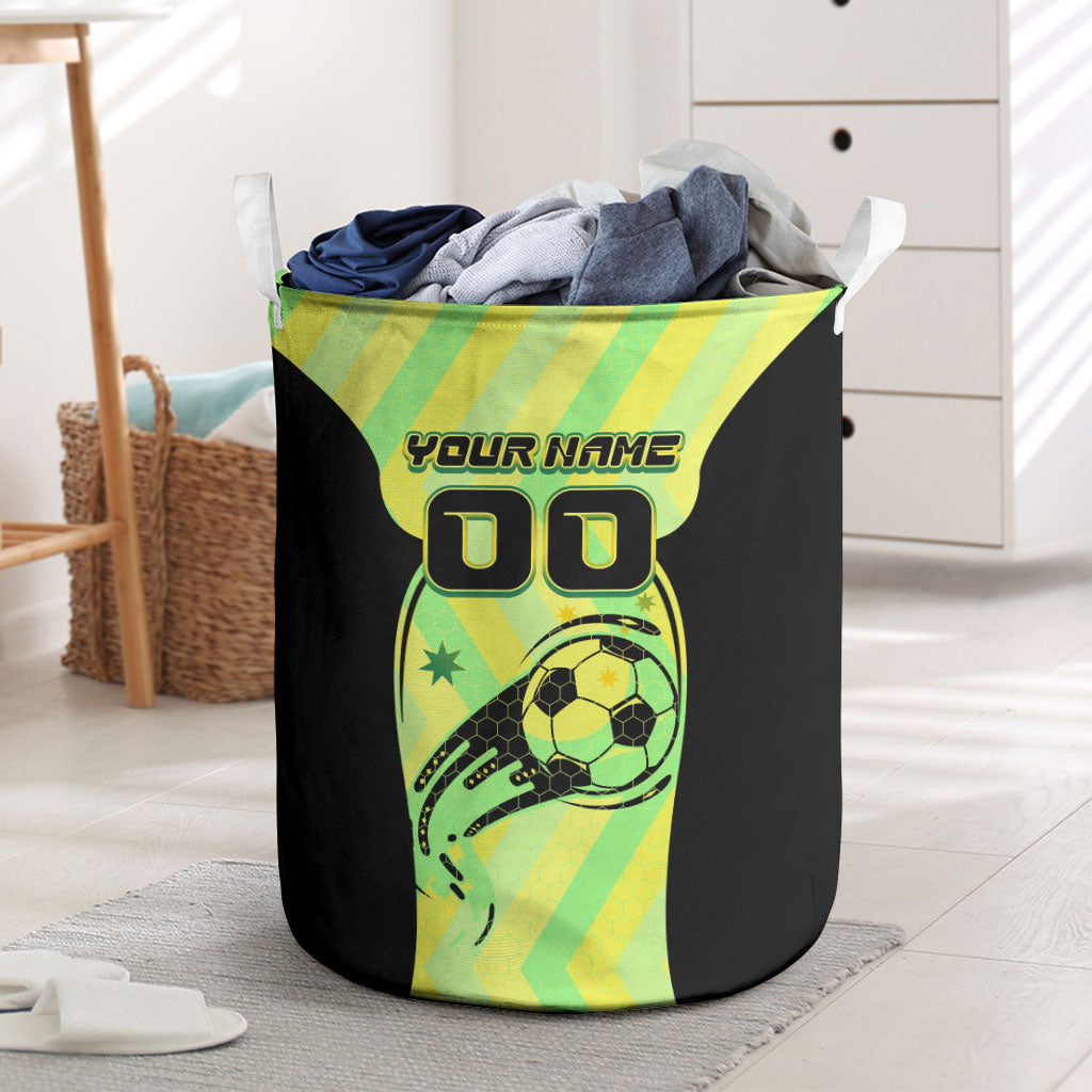 Personalised Matildas Laundry Basket Running Kangaroo Soccer Player Chevron Lines