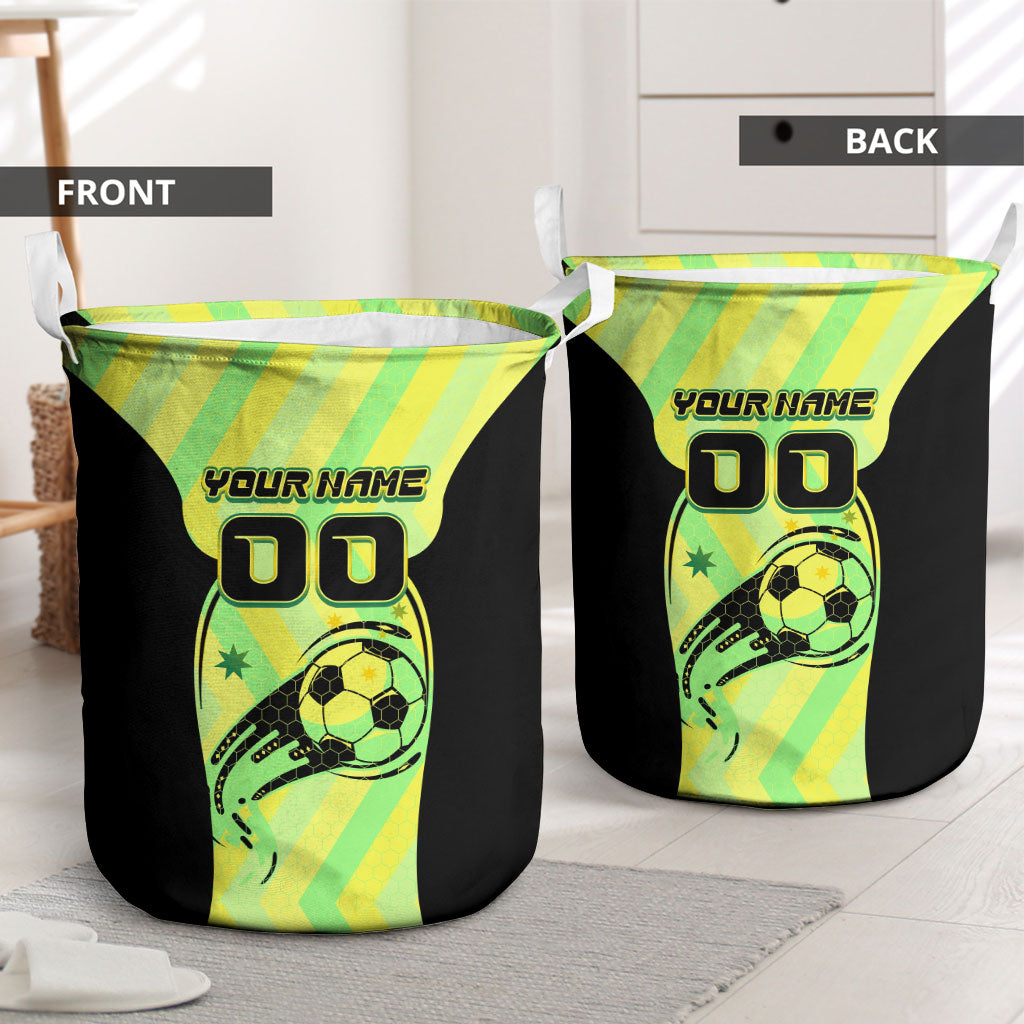 Personalised Matildas Laundry Basket Running Kangaroo Soccer Player Chevron Lines