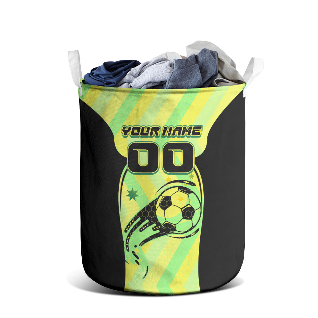 Personalised Matildas Laundry Basket Running Kangaroo Soccer Player Chevron Lines