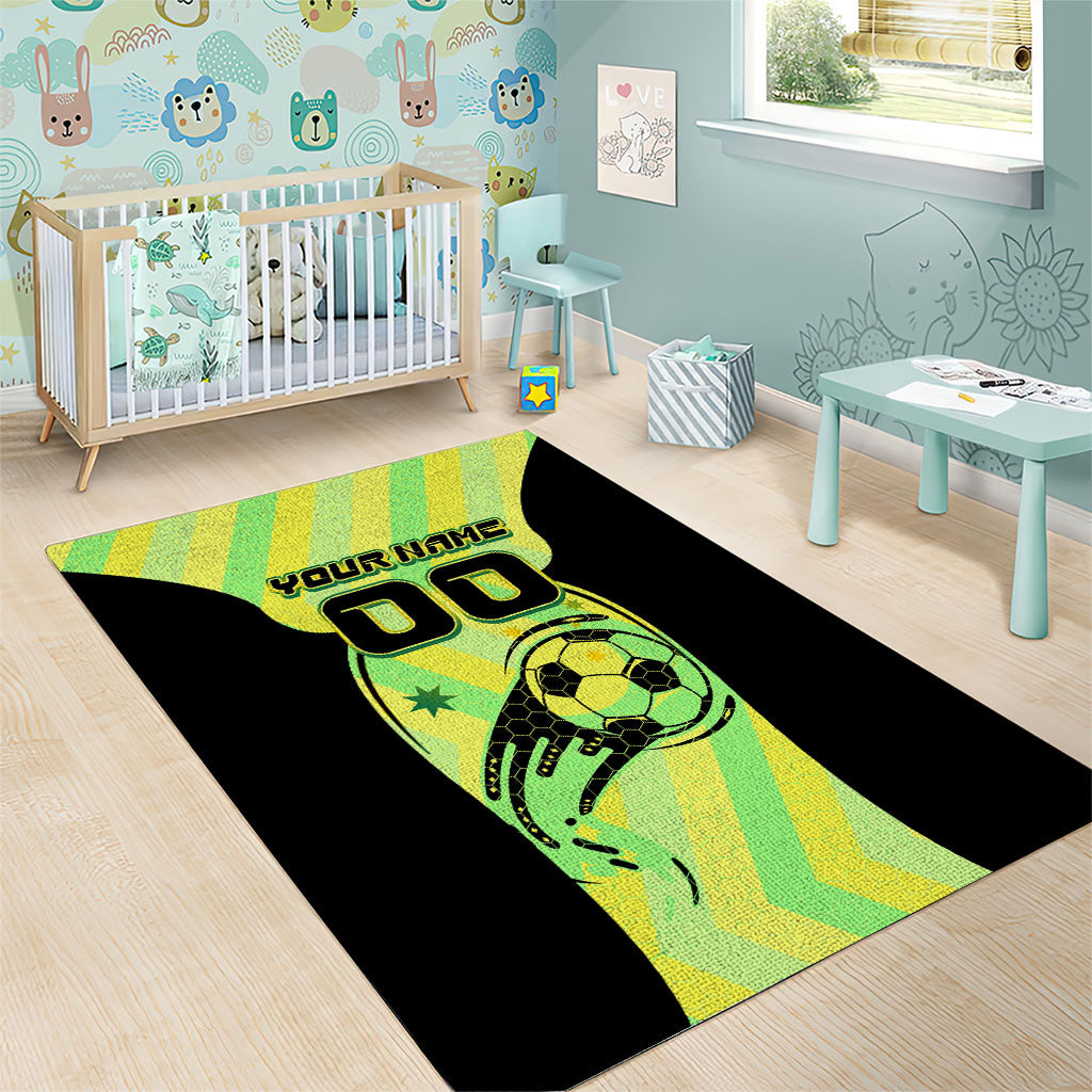 Personalised Matildas Area Rug Running Kangaroo Soccer Player Chevron Lines