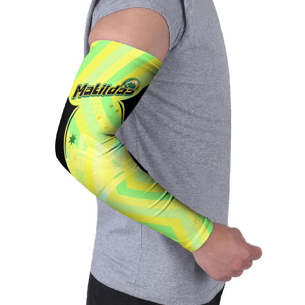 Personalised Matildas Arm Sleeves Running Kangaroo Soccer Player Chevron Lines