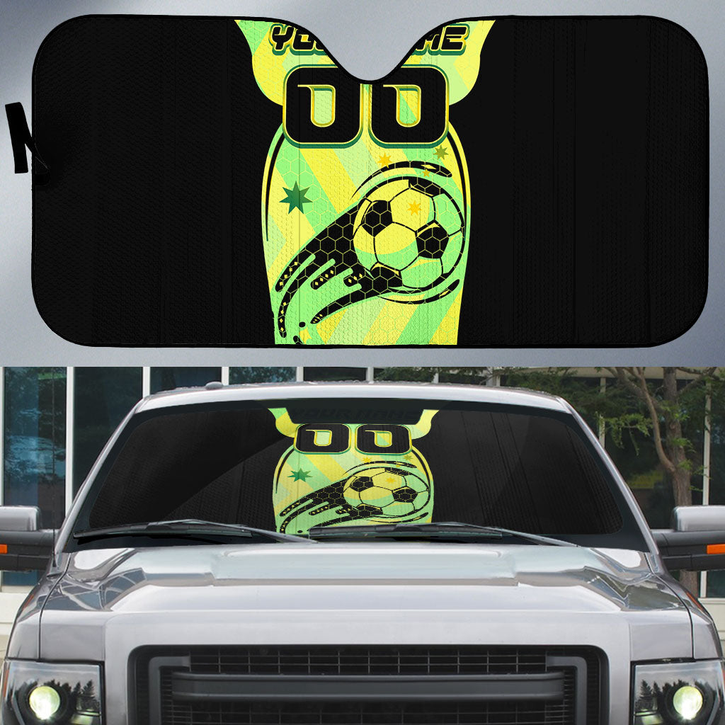 Personalised Matildas Auto Sun Shade Running Kangaroo Soccer Player Chevron Lines