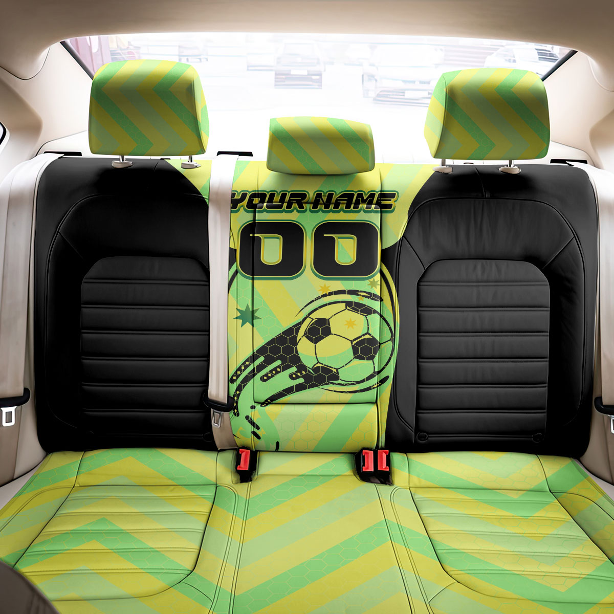 Personalised Matildas Back Car Seat Cover Running Kangaroo Soccer Player Chevron Lines