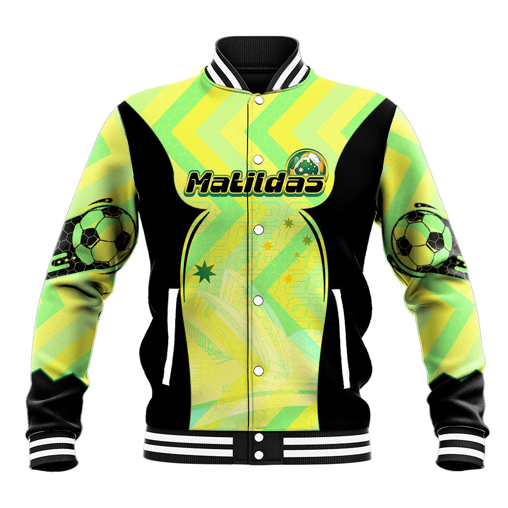 Personalised Matildas Baseball Jacket Running Kangaroo Soccer Player Chevron Lines