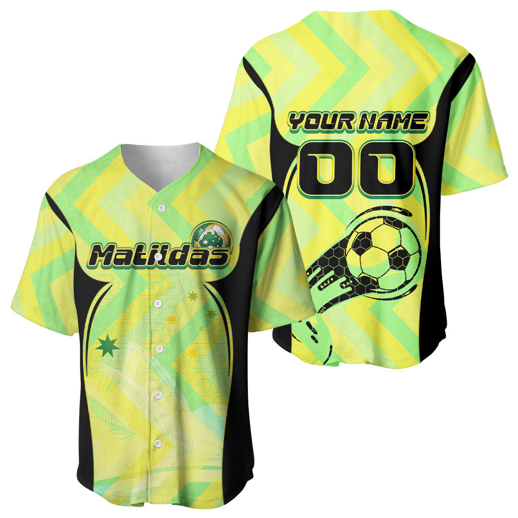 Personalised Matildas Baseball Jersey Running Kangaroo Soccer Player Chevron Lines