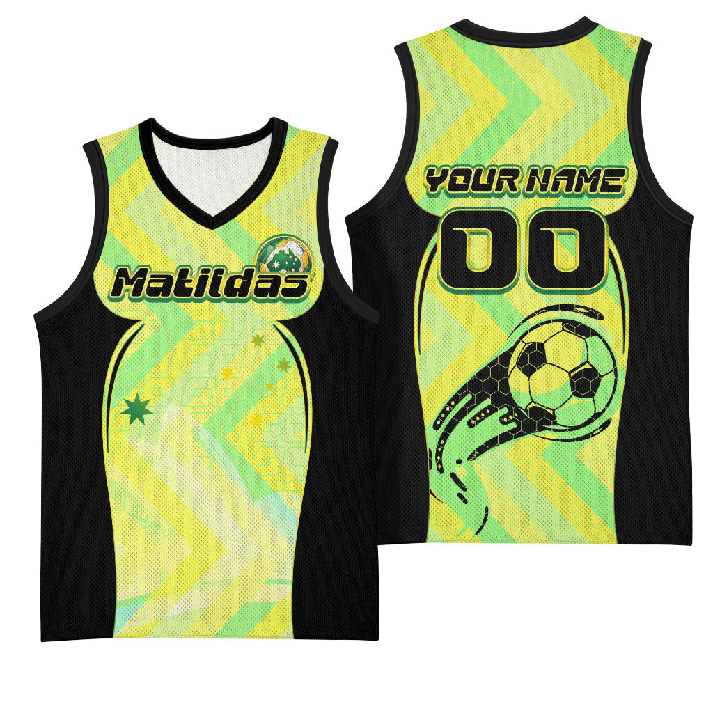 Personalised Matildas Basketball Jersey Running Kangaroo Soccer Player Chevron Lines