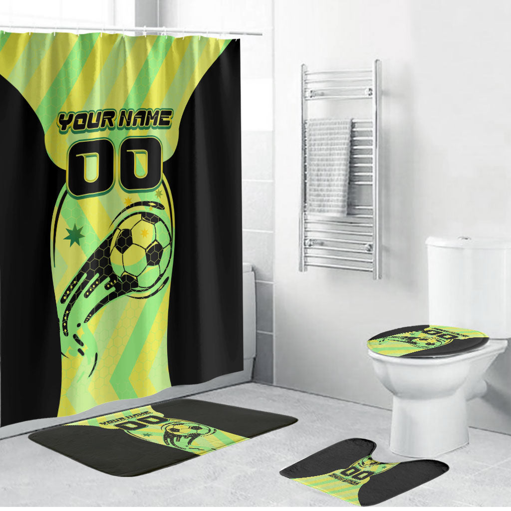 Personalised Matildas Bathroom Set Running Kangaroo Soccer Player Chevron Lines