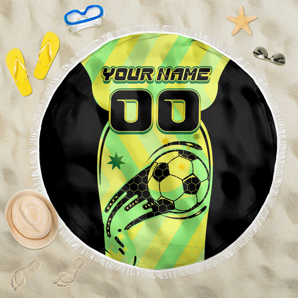 Personalised Matildas Beach Blanket Running Kangaroo Soccer Player Chevron Lines