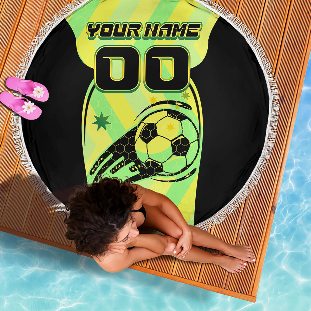 Personalised Matildas Beach Blanket Running Kangaroo Soccer Player Chevron Lines