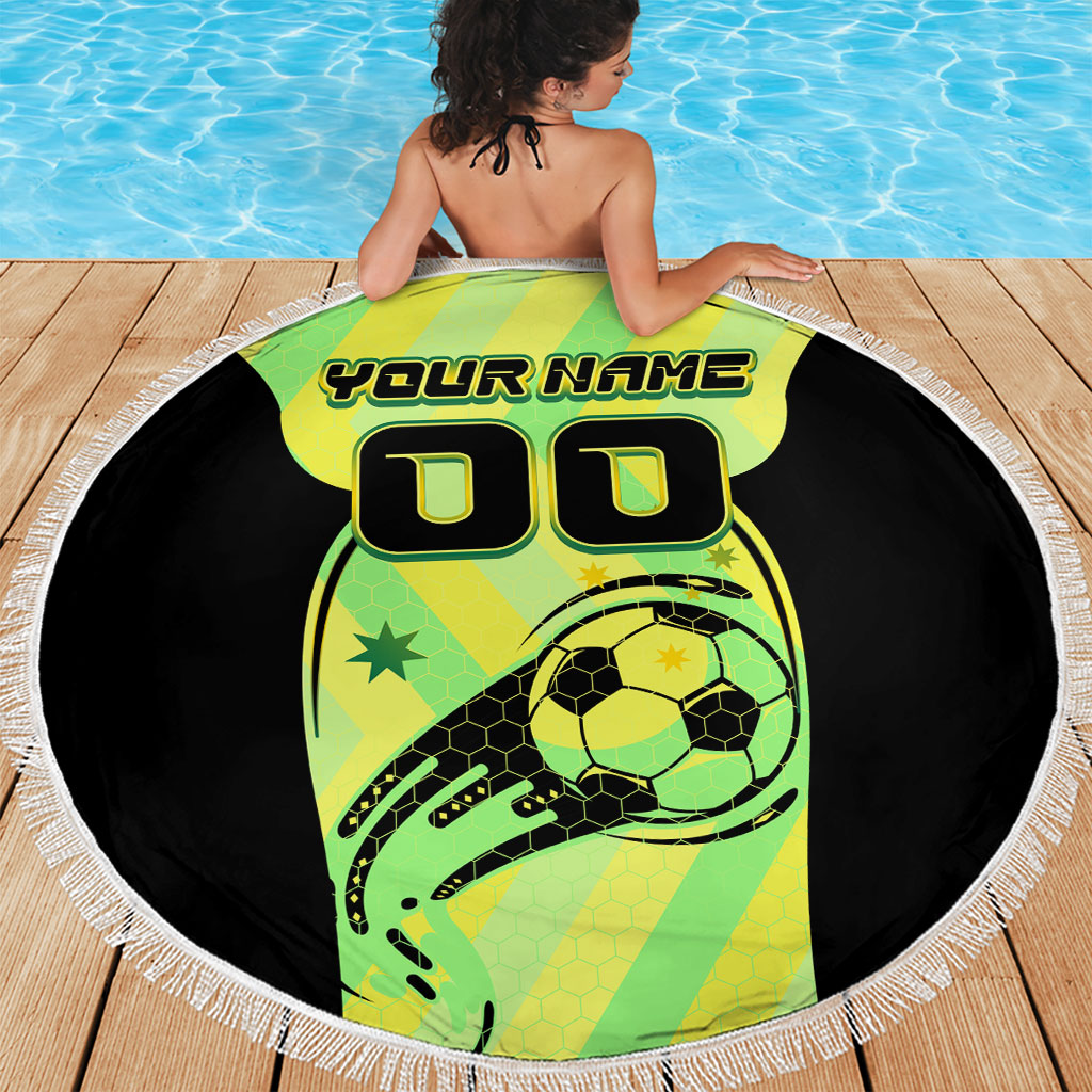 Personalised Matildas Beach Blanket Running Kangaroo Soccer Player Chevron Lines