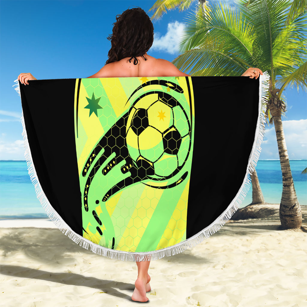 Personalised Matildas Beach Blanket Running Kangaroo Soccer Player Chevron Lines
