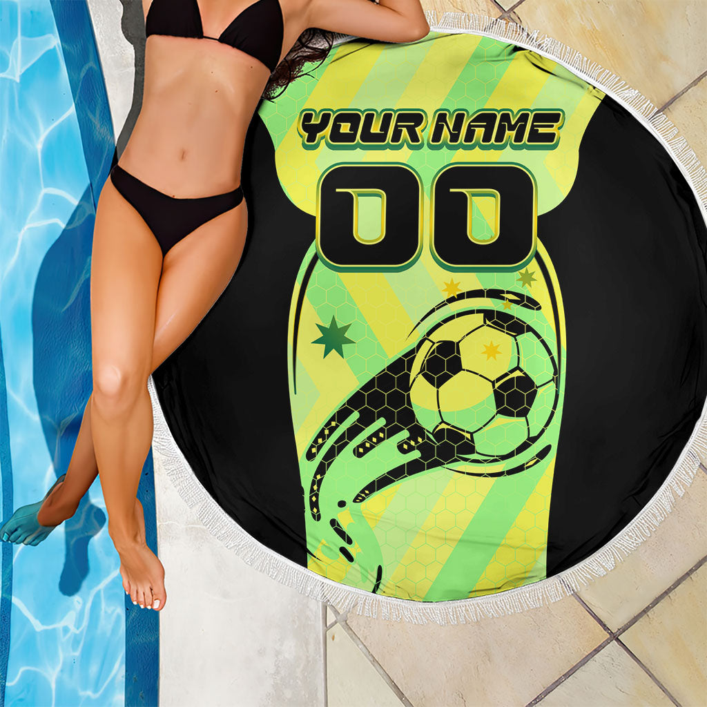Personalised Matildas Beach Blanket Running Kangaroo Soccer Player Chevron Lines