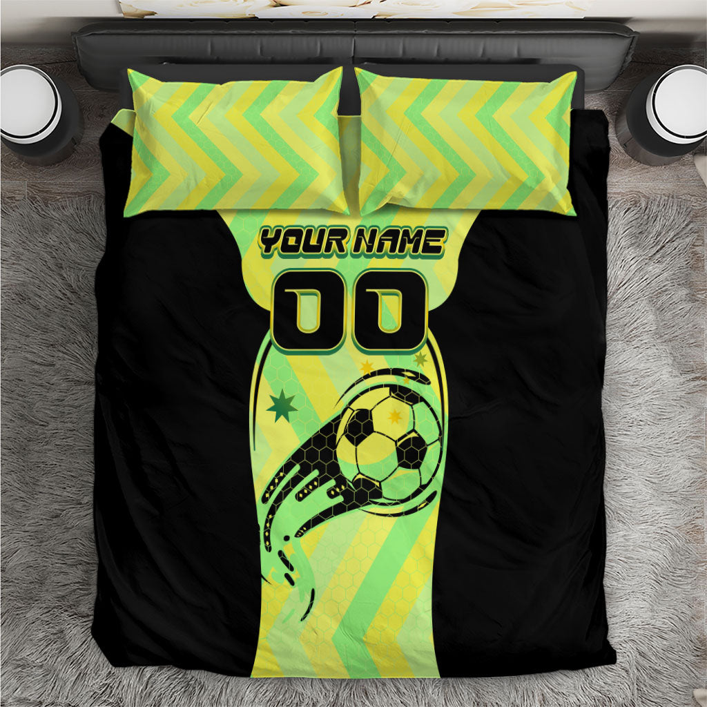 Personalised Matildas Bedding Set Running Kangaroo Soccer Player Chevron Lines