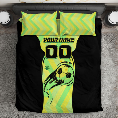 Personalised Matildas Bedding Set Running Kangaroo Soccer Player Chevron Lines