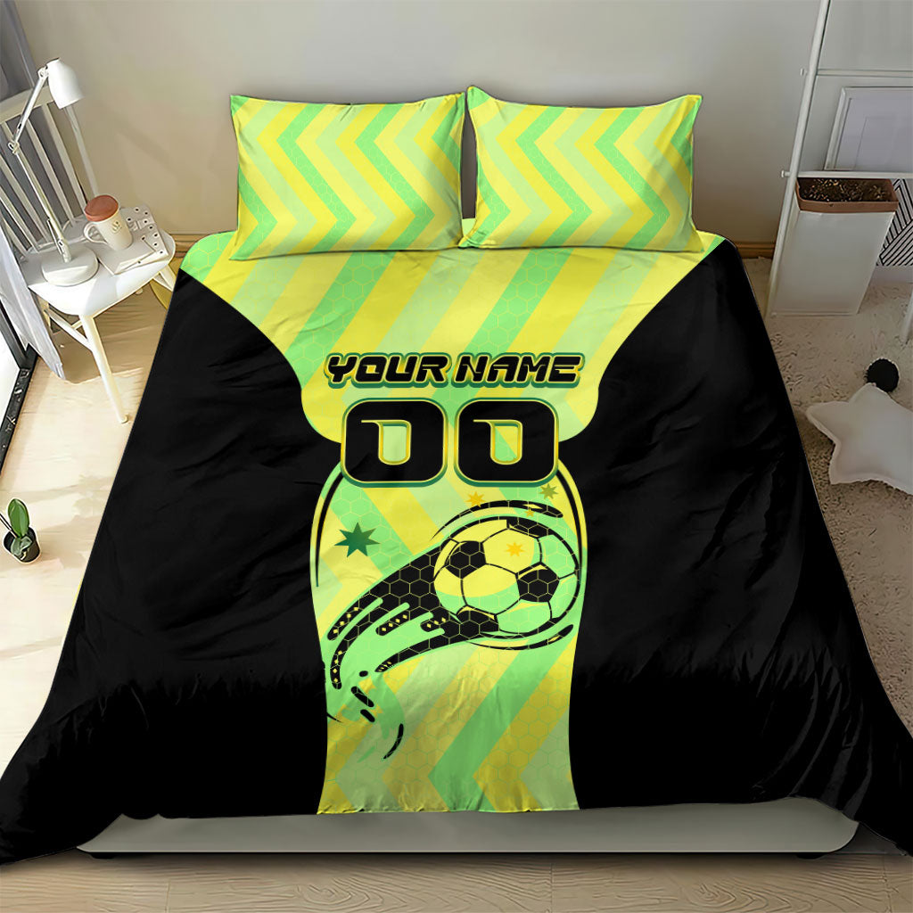 Personalised Matildas Bedding Set Running Kangaroo Soccer Player Chevron Lines