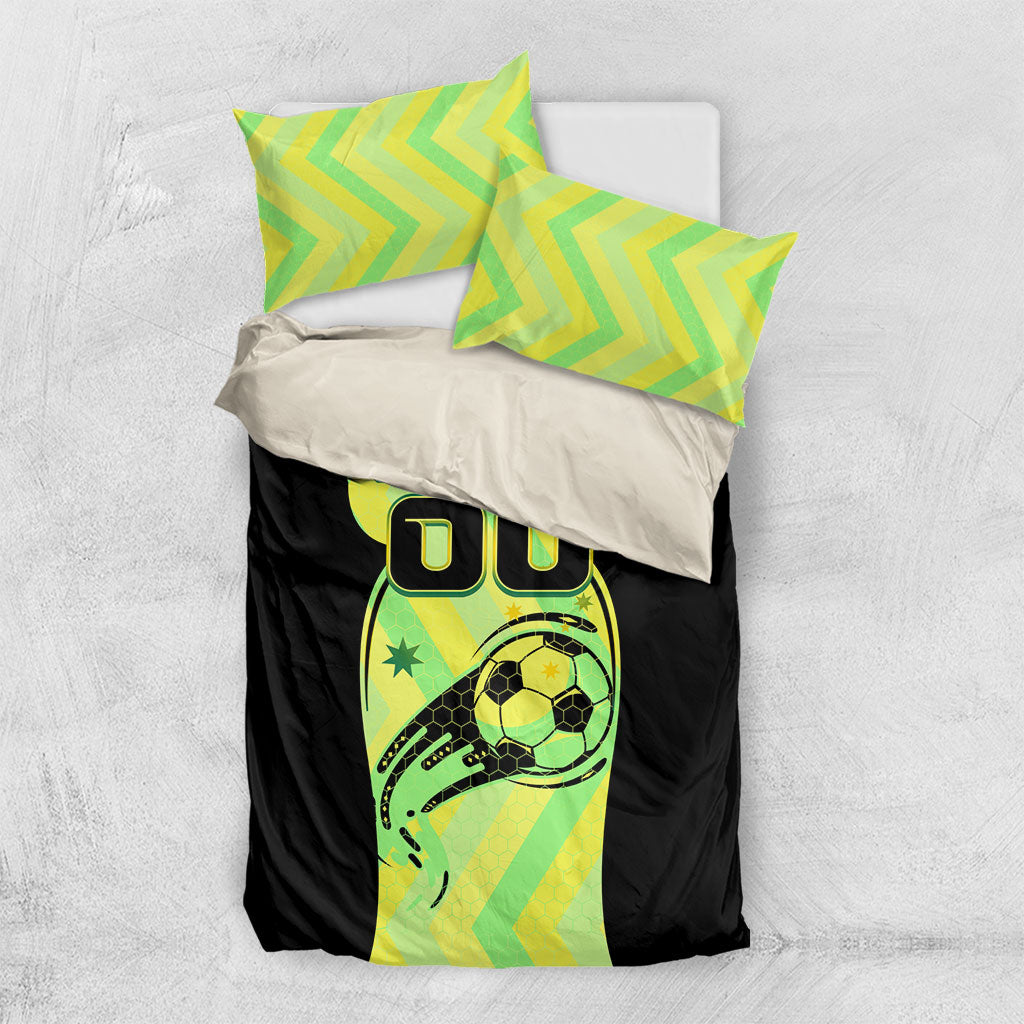 Personalised Matildas Bedding Set Running Kangaroo Soccer Player Chevron Lines