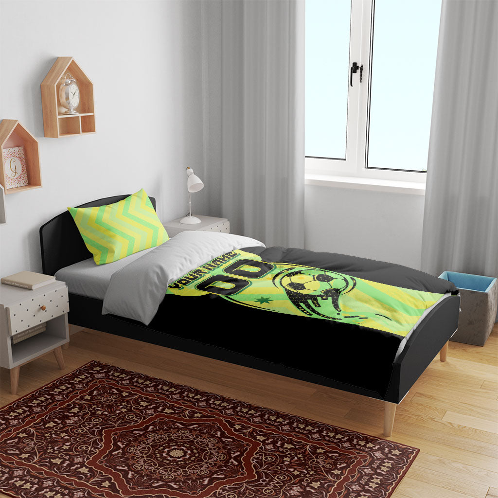 Personalised Matildas Bedding Set Running Kangaroo Soccer Player Chevron Lines